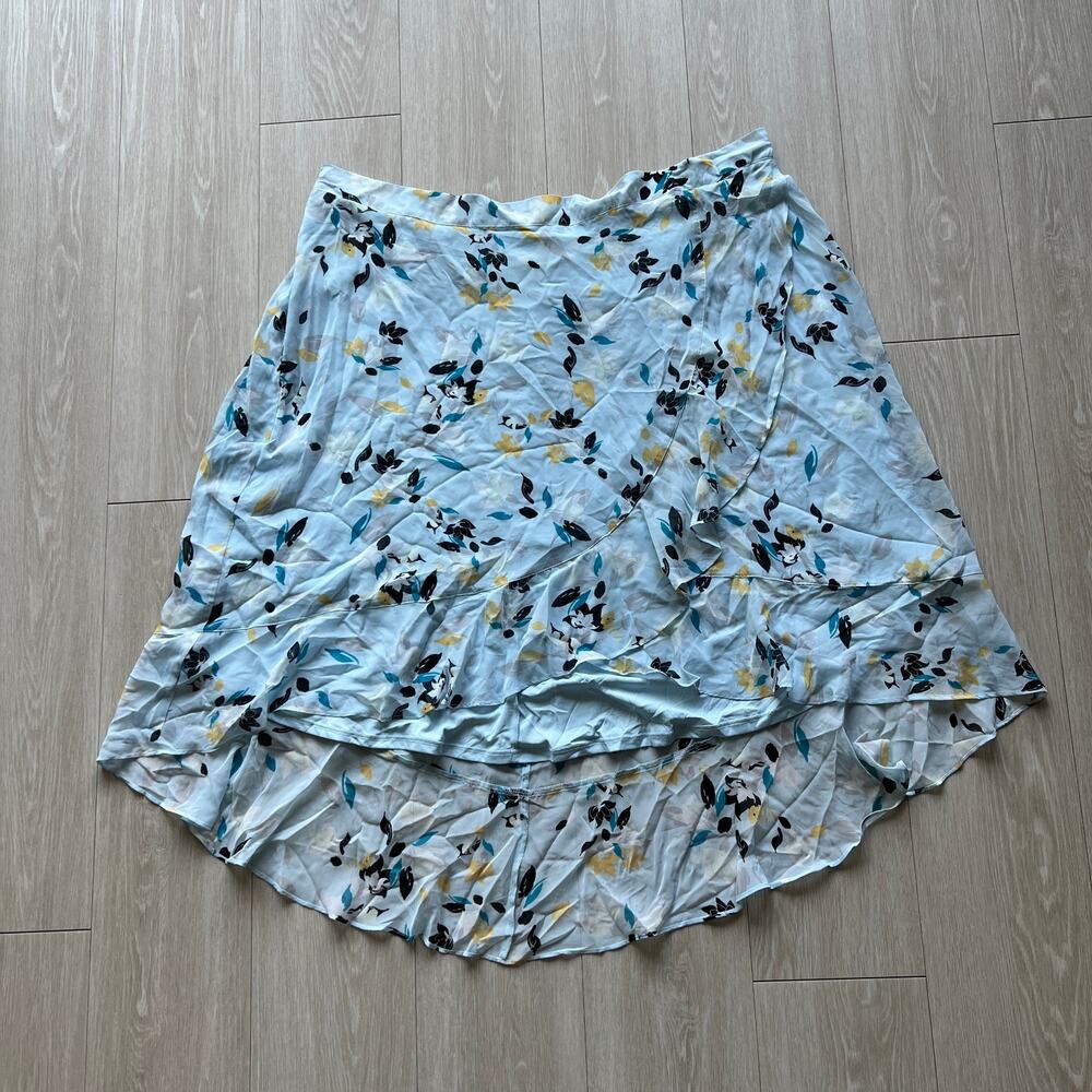 Lane Bryant Faux Wrap Hi Low Skirt 26/28 Floral Blue Asymmetric FLAW